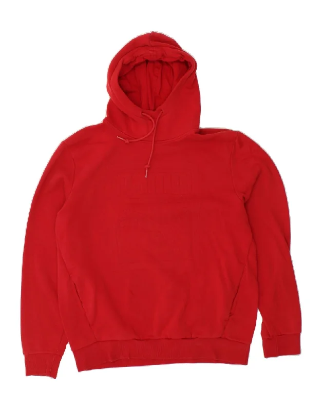 PUMA Mens Graphic Hoodie Jumper Large Red Cotton