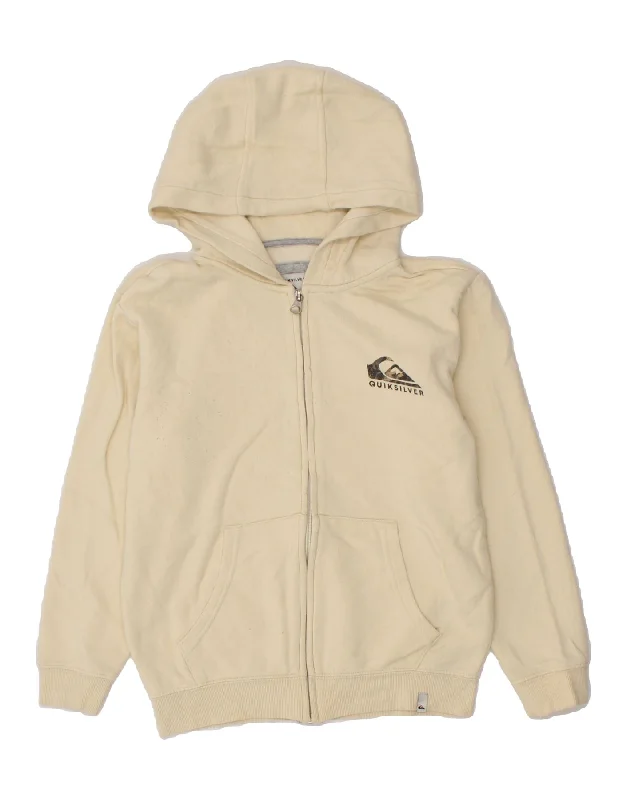 QUIKSILVER Boys Zip Hoodie Sweater 9-10 Years Off White Cotton