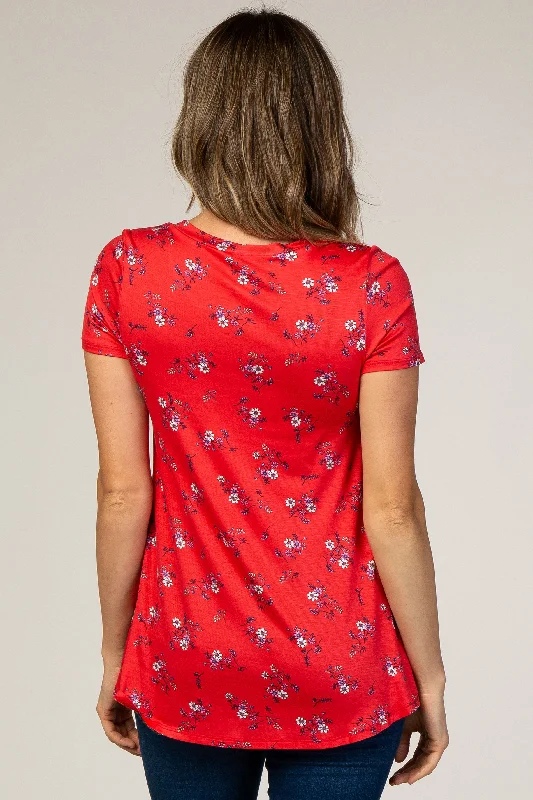 Red Floral Draped Nursing Top