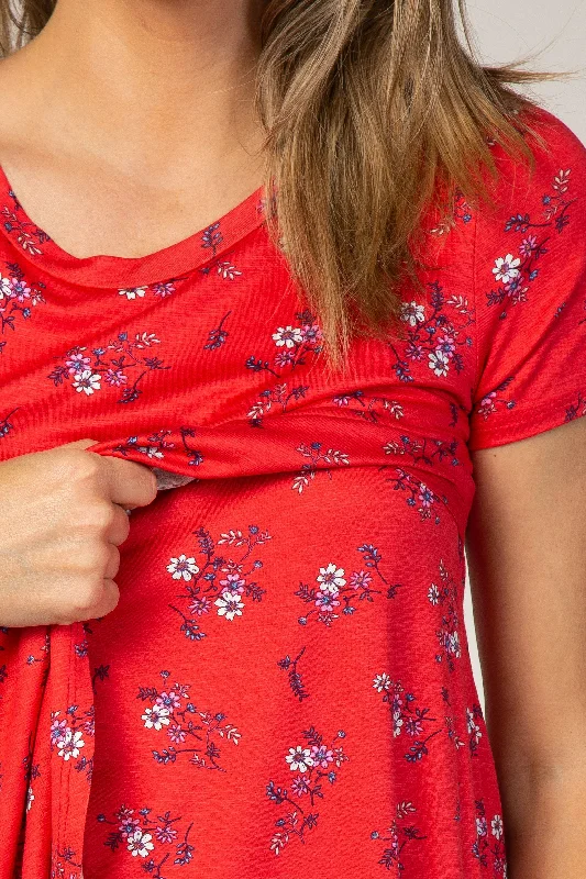 Red Floral Draped Nursing Top