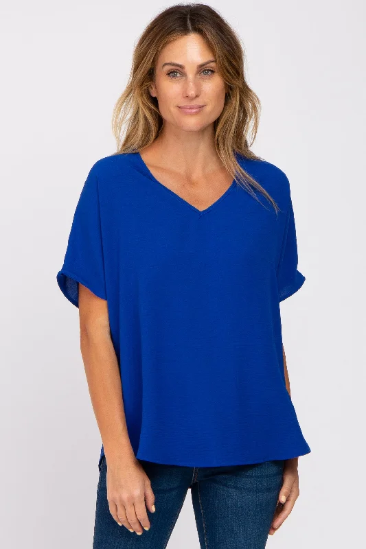 Royal Blue Short Sleeve Blouse