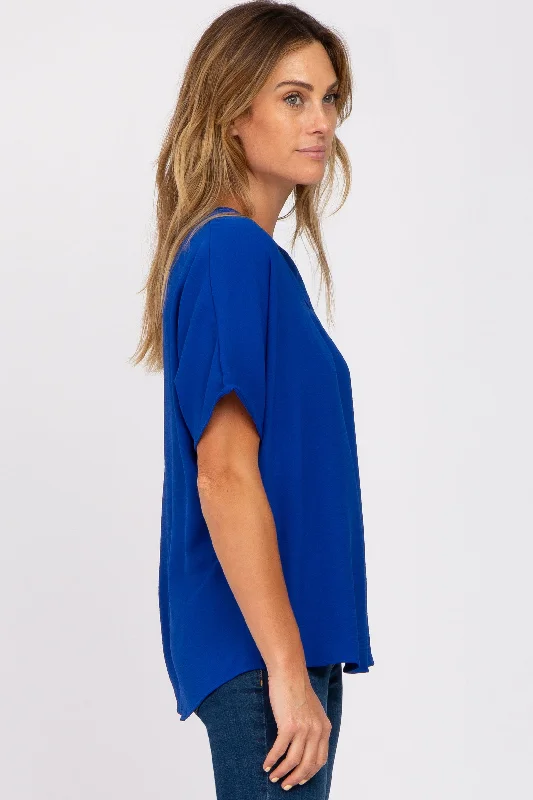 Royal Blue Short Sleeve Blouse