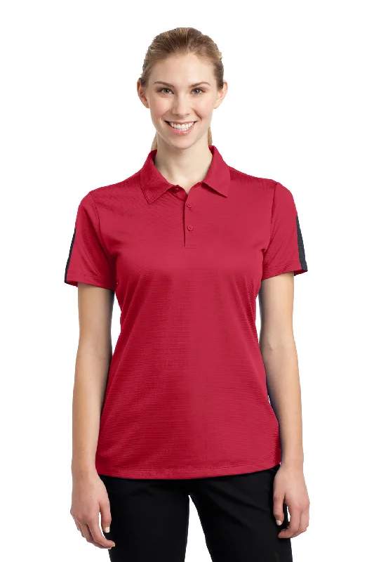 Sport-Tek Womens Active Mesh Moisture Wicking Short Sleeve Polo Shirt - True Red/Grey