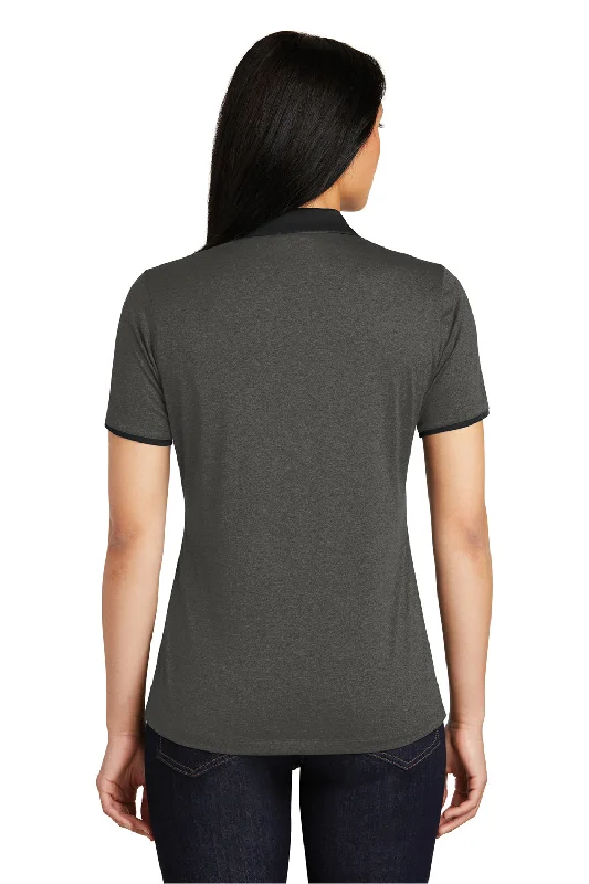 Sport-Tek Womens Heather Contender Moisture Wicking Short Sleeve Polo Shirt - Heather Graphite Grey/Black - Closeout