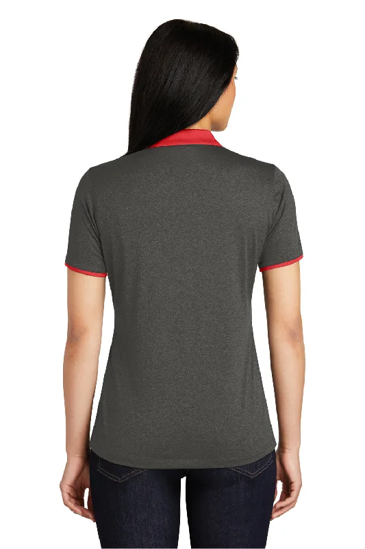 Sport-Tek Womens Heather Contender Moisture Wicking Short Sleeve Polo Shirt - Heather Graphite Grey/True Red - Closeout