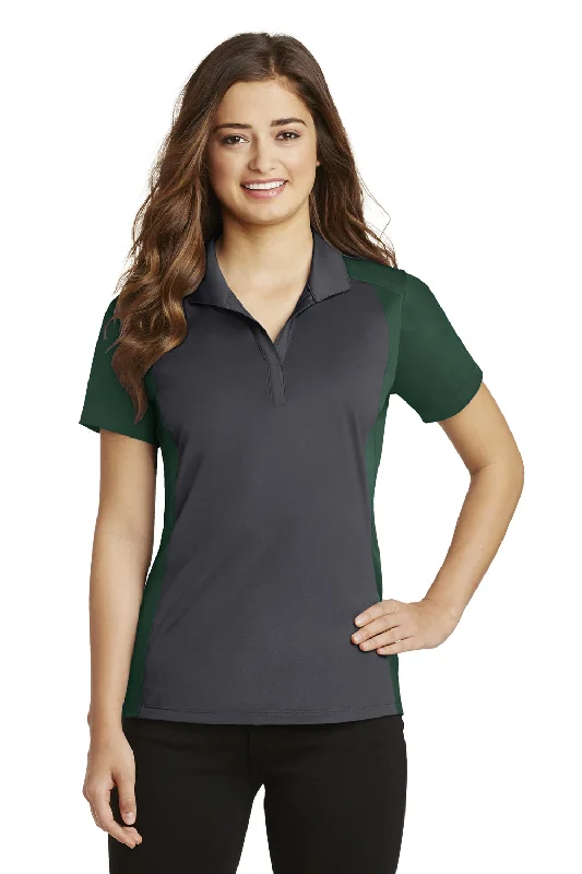 Sport-Tek Womens Sport-Wick Moisture Wicking Short Sleeve Polo Shirt - Iron Grey/Forest Green