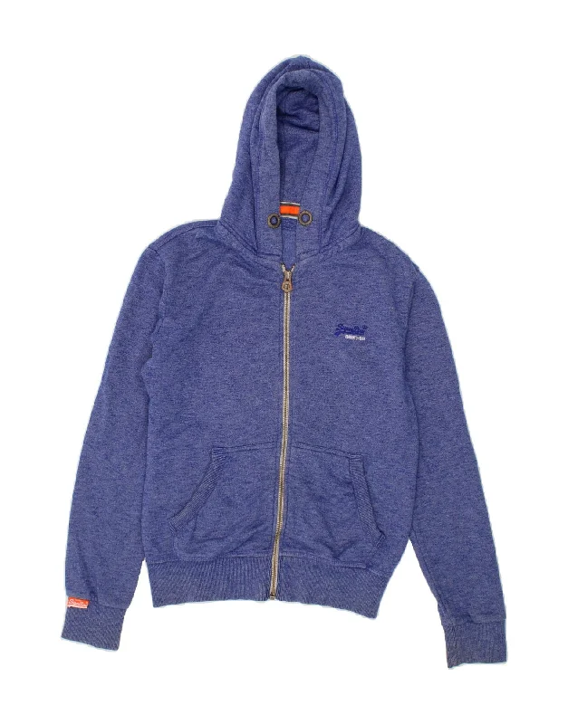 SUPERDRY Mens Zip Hoodie Sweater Medium Blue Flecked Cotton