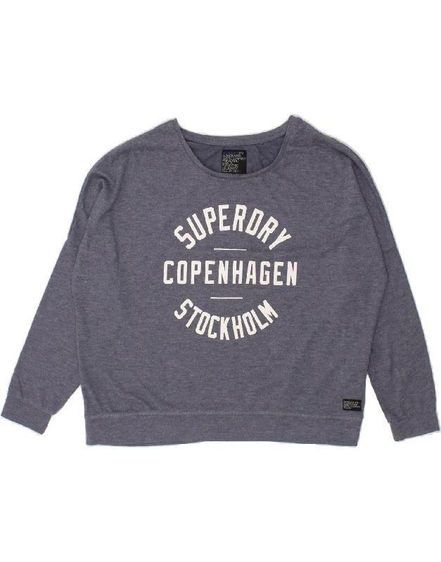 SUPERDRY Womens Graphic Sweatshirt Jumper UK 18 XL Navy Blue Polyester