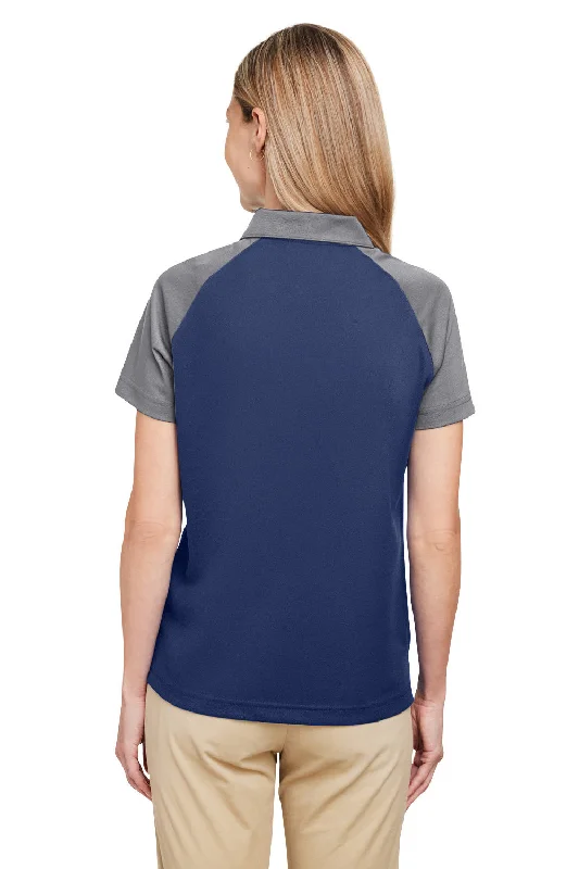 Team 365 Womens Command Colorblock Moisture Wicking Short Sleeve Polo Shirt - Dark Navy Blue/Graphite Grey