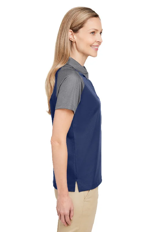 Team 365 Womens Command Colorblock Moisture Wicking Short Sleeve Polo Shirt - Dark Navy Blue/Graphite Grey