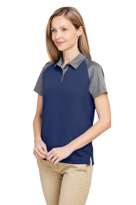 Team 365 Womens Command Colorblock Moisture Wicking Short Sleeve Polo Shirt - Dark Navy Blue/Graphite Grey