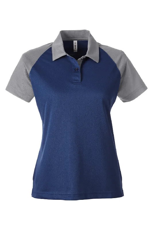 Team 365 Womens Command Colorblock Moisture Wicking Short Sleeve Polo Shirt - Dark Navy Blue/Graphite Grey