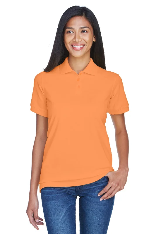 UltraClub Womens Classic Short Sleeve Polo Shirt - Tangerine Orange - Closeout