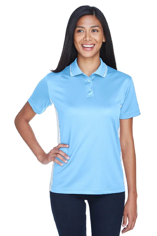 UltraClub Womens Cool & Dry Moisture Wicking Short Sleeve Polo Shirt - Columbia Blue/White