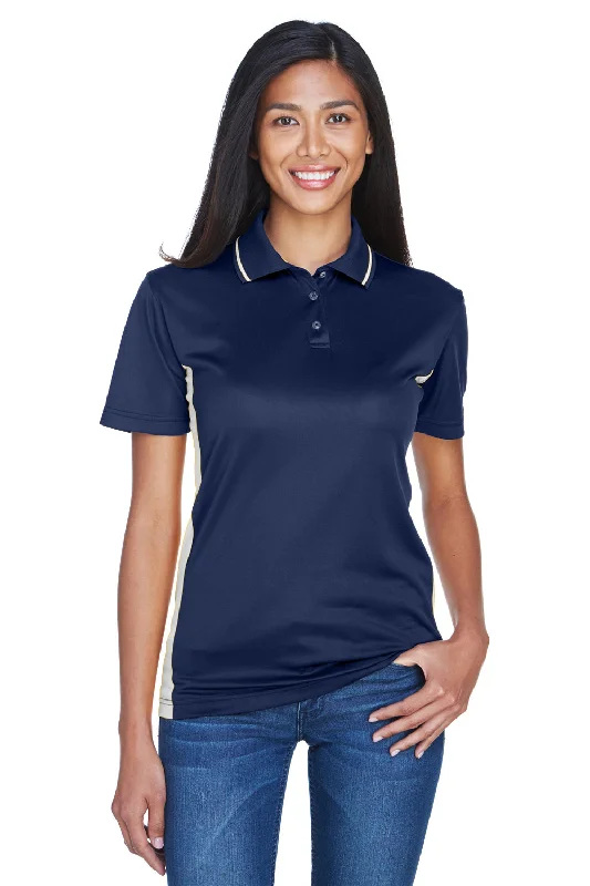 UltraClub Womens Cool & Dry Moisture Wicking Short Sleeve Polo Shirt - Navy Blue/White