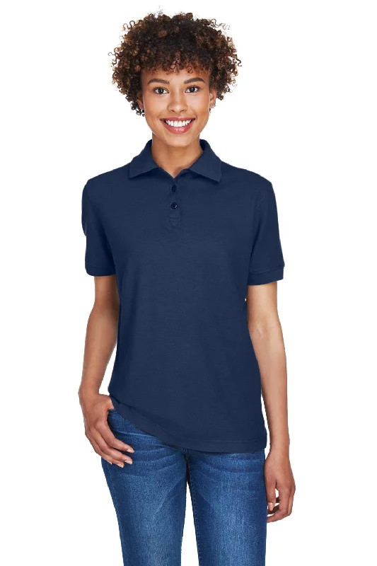 UltraClub Womens Whisper Short Sleeve Polo Shirt - Navy Blue